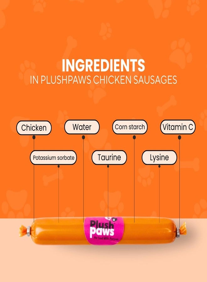 PLUSHPAWS مكافآت نقانق الدجاج للكلاب من بلاش باوز | وجبات خفيفة غنية بالبروتين، طرية ولذيذة للتدريب | مع التورين والليسين وفيتامين سي | مكافآت صحية للكلاب 15 غرام × 5 (عبوة من 6 قطع = 30 نقانق) - Image 2