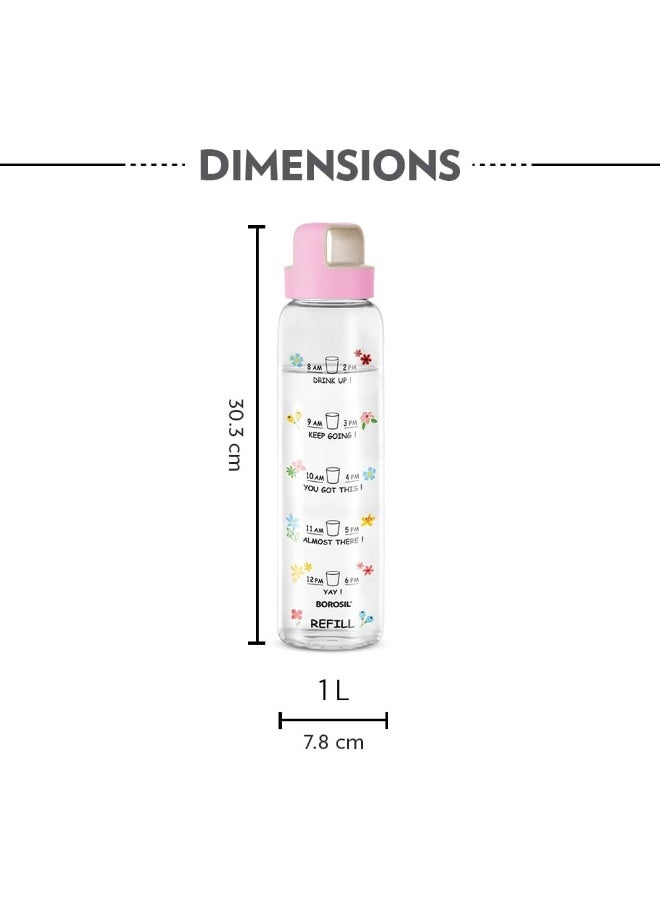 BOROSIL 1000Ml Neo Motivational Time Marker Bottle With Pink Husk Lid - Image 2