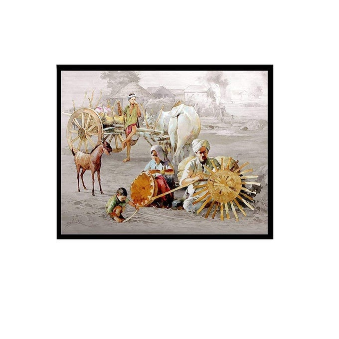 PAPER VILLAGE SCENE - VASTU REMEDY, PAINTING VILLAGE SCENE WITHOUT FRAME, 17 INCH