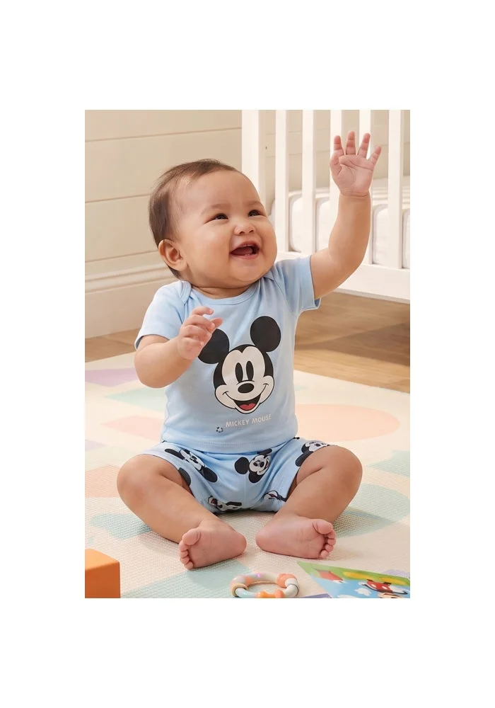 R&b Mickey Mouse Print Rompers with Short Sleeves