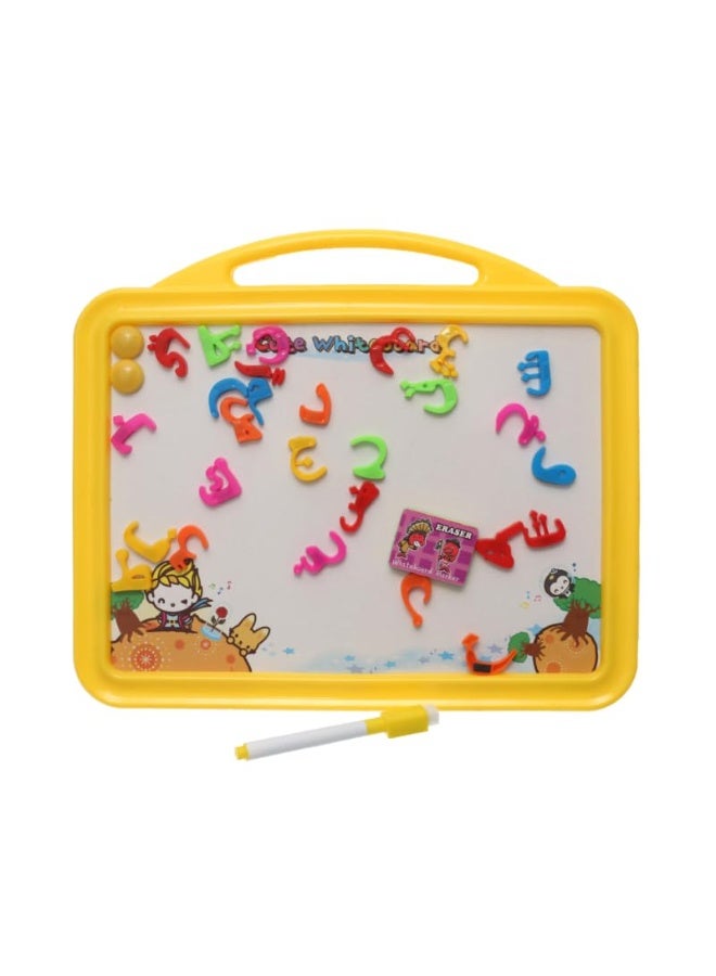 Plastic Drawing And Writing Board 2 in 1 With Magnetic Alphabet letters And Creative Educational Operations Aiming To Teach Children All Educational Skills  - Yellow - Image 1