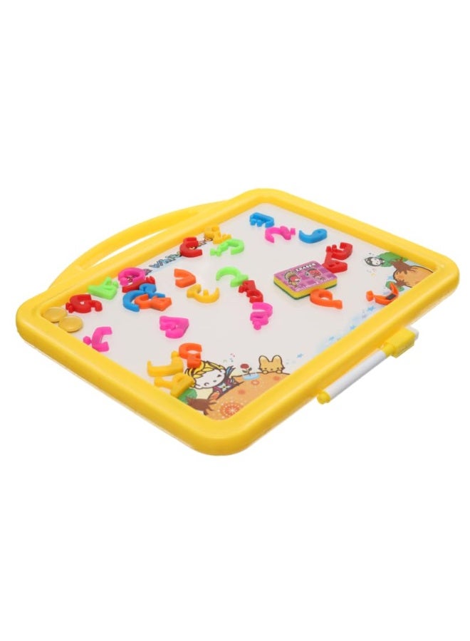 Plastic Drawing And Writing Board 2 in 1 With Magnetic Alphabet letters And Creative Educational Operations Aiming To Teach Children All Educational Skills  - Yellow - Image 2