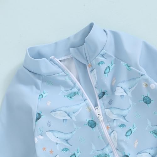 Socutebabe Toddler Infant Baby Boys Girl Swimsuit Kids Rash Guard One Piece Newborn Zipper Bathing Suit Swimwear with Hat (ww-Blue,0-3 Months) - Image 3
