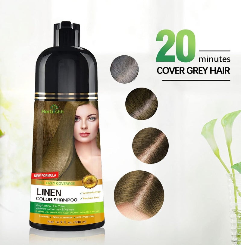 Herbishh Hair Color Shampoo for Gray Hair - Linen - 500ml - Ammonia-Free - Image 2