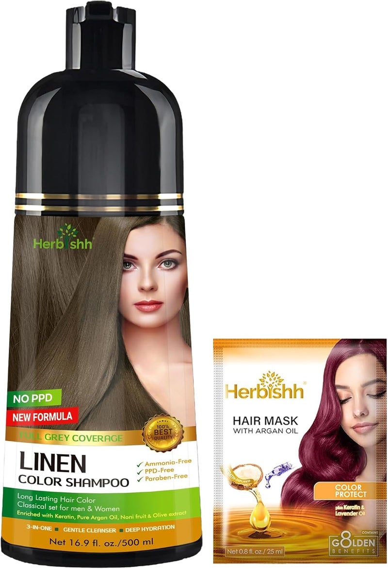 Herbishh Hair Color Shampoo for Gray Hair - Linen - 500ml - Ammonia-Free - Image 1