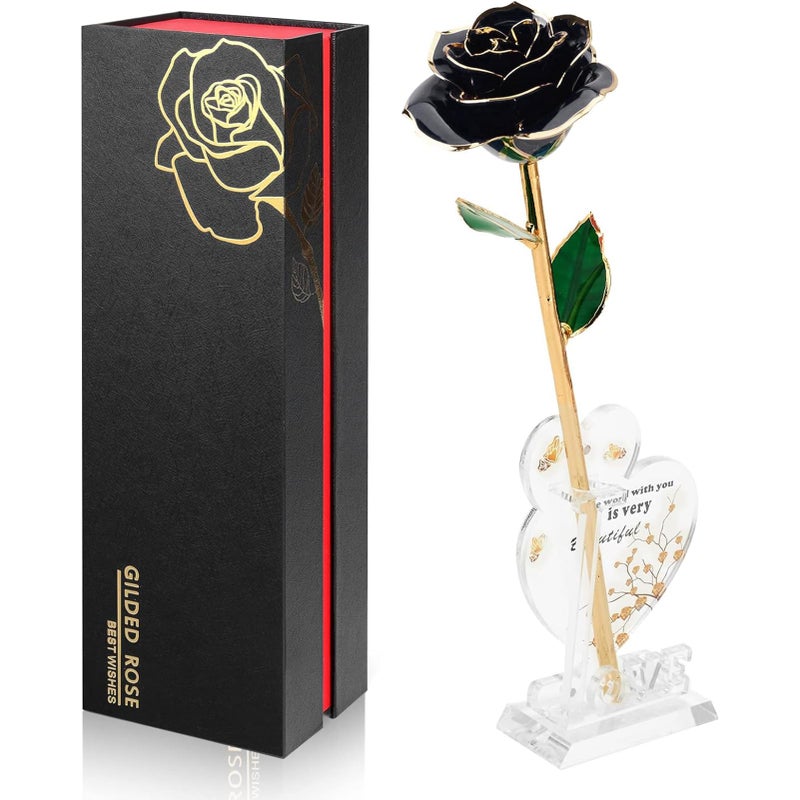 Anthonic Gold Dipped Infinity Rose Last Forever Flower Decor Birthday Gift for Women in Her Birthday Mothers Day Resin Preserved Rose  Anniversary Present for Mom Black