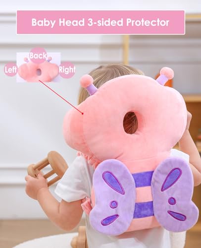 JunNeng Baby Walker 3Sided Head Protector Backpack Wear Toddler Head Protection Safety Pad Pink Butterfly - Image 3