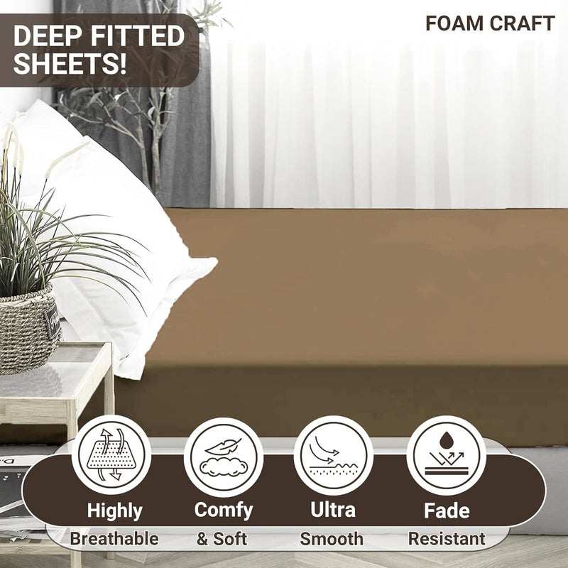 FOAM CRAFT 100% Cotton Fitted Sheet - Mocha, Twin Size (100 x 190cm) with Elastic Closure - Image 4