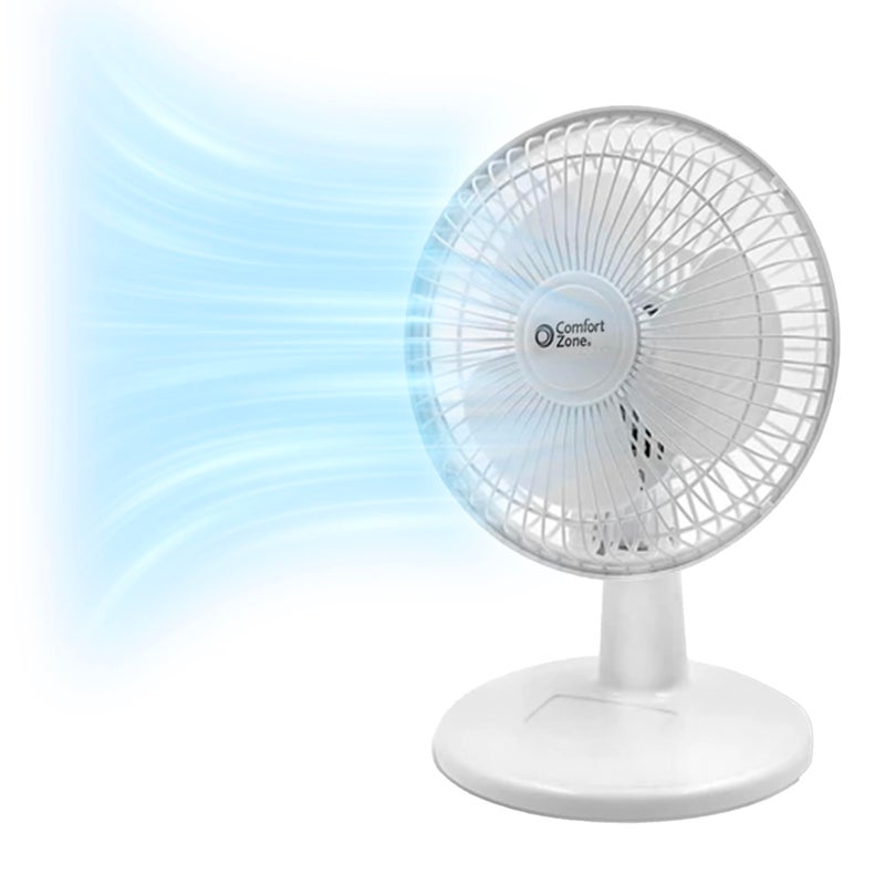 Comfort Zone 6-inch Mini Desk Fan with Fully Adjustable Tilt, Portable 2 Speed Tabletop Fan, Quiet Bedside or Office Fan with Stable Base, White - Image 1