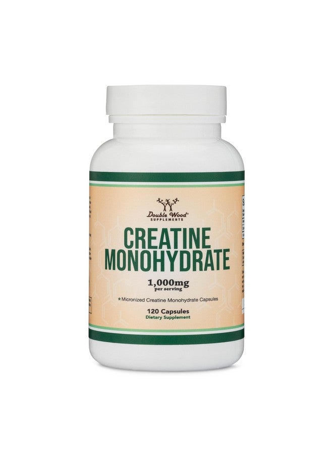 Creatine Pills 1,000mg Per Serving (120 Creatine Capsules) Micronized Creatine Monohydrate Powder with No Fillers, Vegan Safe, Non-GMO, Gluten Free (Non Stim Preworkout) by Double Wood