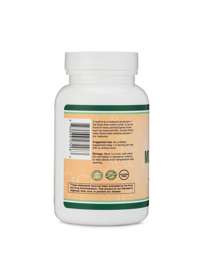 Creatine Pills 1,000mg Per Serving (120 Creatine Capsules) Micronized Creatine Monohydrate Powder with No Fillers, Vegan Safe, Non-GMO, Gluten Free (Non Stim Preworkout) by Double Wood