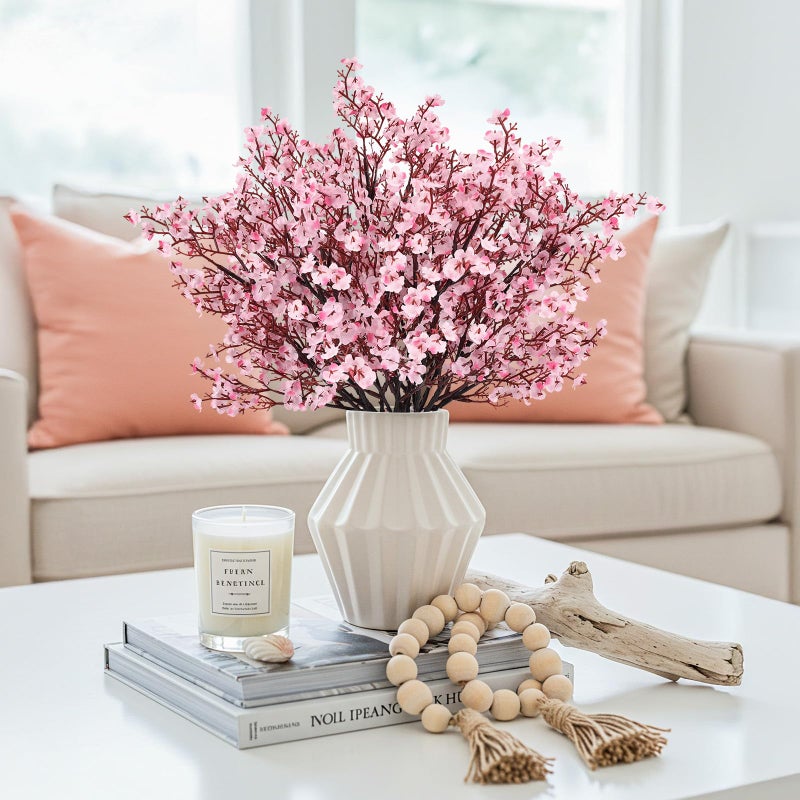 HIAGROW Babys Breath Artificial Flowers, 8 Bundles Cherry Blossom Pink Real Touch Fake Silk Flowers Bulk for Vase Home Office Wedding Spring Indoor Outdoor Centerpiece Table Party Decorations - Image 2
