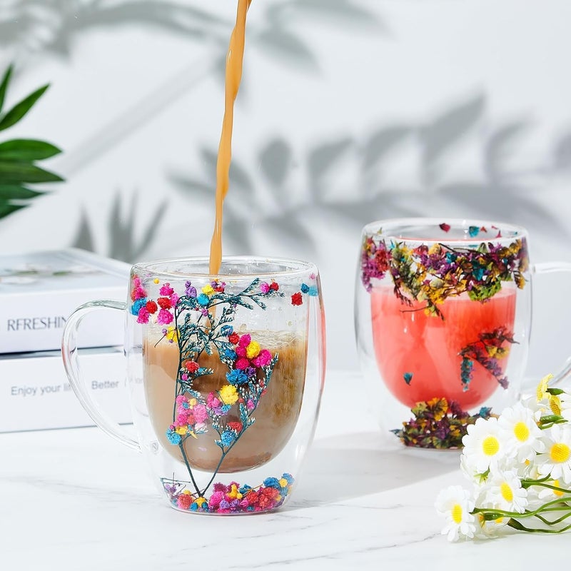 Gauvriko Double Wall Glass Coffee Mugs Glass Double Layer Tea Coffee Cup Double Walled Glass Mugs for hot Cold Drinks Coffee Tea Milk cappuchino Juice 350ML Mug 2 Pieces - Image 2
