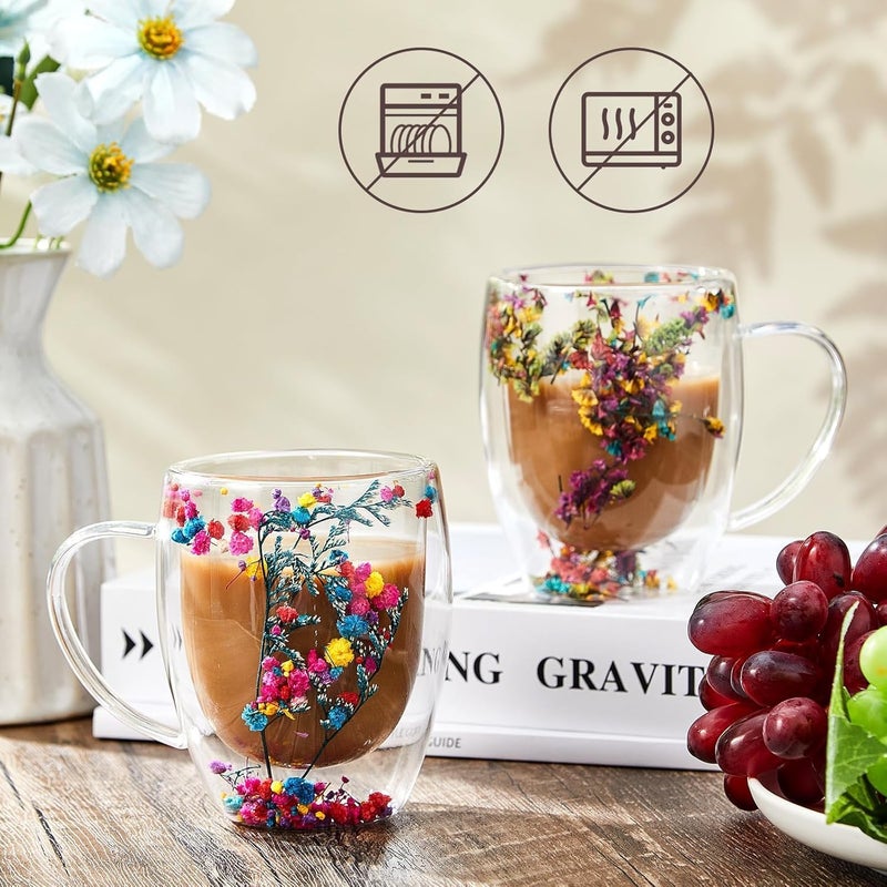 Gauvriko Double Wall Glass Coffee Mugs Glass Double Layer Tea Coffee Cup Double Walled Glass Mugs for hot Cold Drinks Coffee Tea Milk cappuchino Juice 350ML Mug 2 Pieces - Image 3