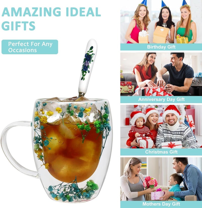 Gauvriko Double Wall Glass Coffee Mugs Glass Double Layer Tea Coffee Cup Double Walled Glass Mugs for hot Cold Drinks Coffee Tea Milk cappuchino Juice 350ML Mug 2 Pieces - Image 5