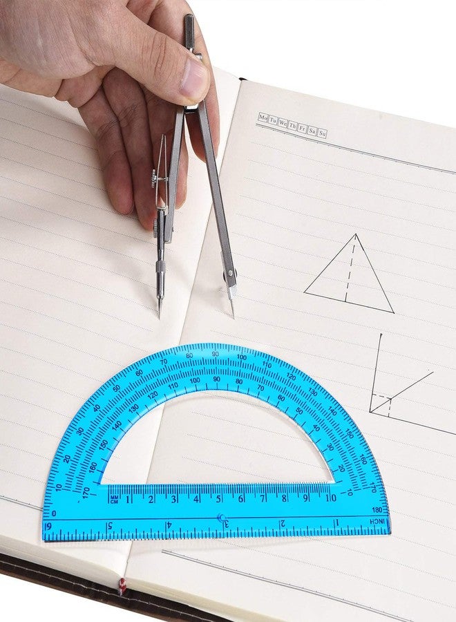 Tdfronien Students Geometry Math Set, Drawing Compass and 6 Inch Transparent Swing arm Protractor 180 Degree Math Protractor (Blue) - Image 4