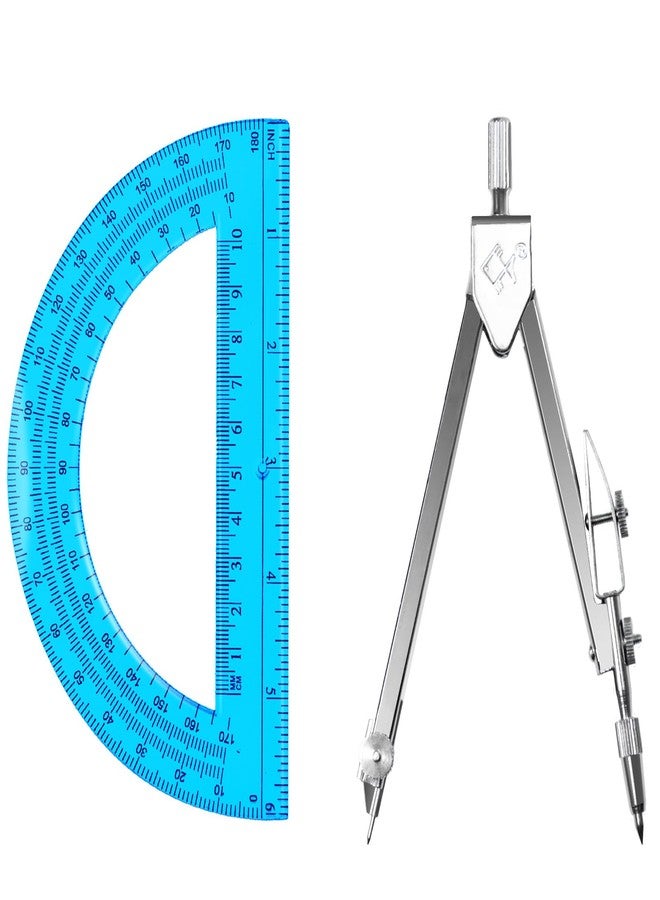 Tdfronien Students Geometry Math Set, Drawing Compass and 6 Inch Transparent Swing arm Protractor 180 Degree Math Protractor (Blue) - Image 1