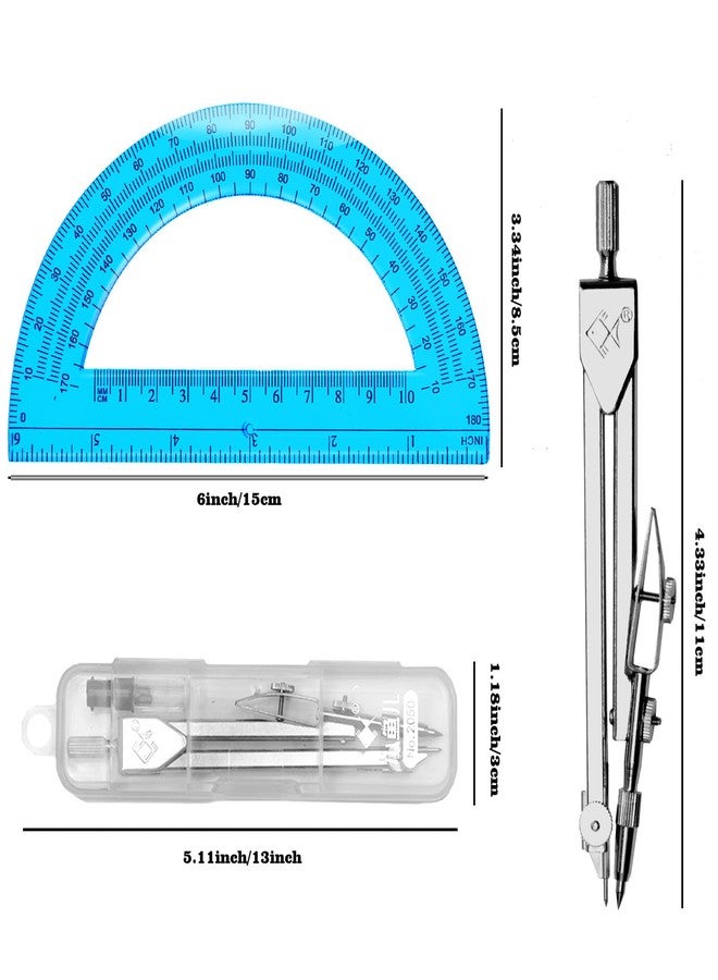 Tdfronien Students Geometry Math Set, Drawing Compass and 6 Inch Transparent Swing arm Protractor 180 Degree Math Protractor (Blue) - Image 2