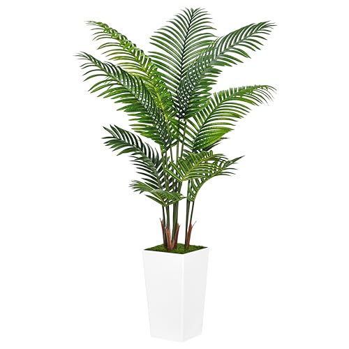 ASTIDY Artificial Palm Tree 5FT  Fake Tree with White Tall Planter  Faux Tropical Areca Floor Plant in Pot  Artificial Silk Plant for Home Office Living Room Decor Indoor
