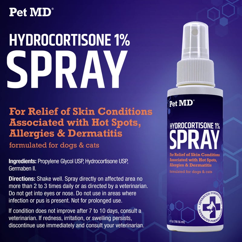 Pet MD Hydrocortisone Spray for Dogs, Cats, Horses - Itch Relief Spray & Hot Spot Treatment for Dogs, Irritated Dry Itchy Skin, Allergies, and Dermatitis - Reduces Topical Inflammation - 4 oz - Image 5