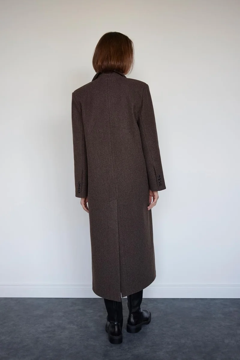 Suud Collection Saud Collection Brown Ari Double Breasted Maxi Cashmere Coat