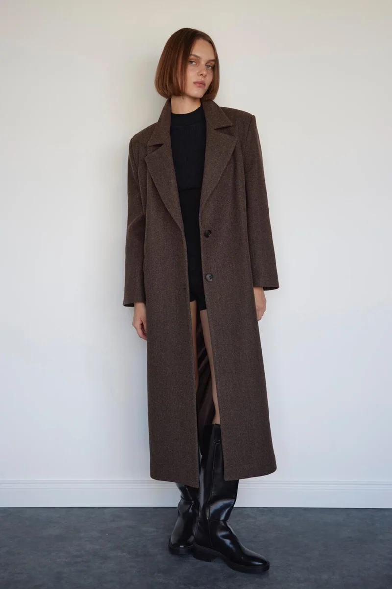 Suud Collection Saud Collection Brown Ari Double Breasted Maxi Cashmere Coat