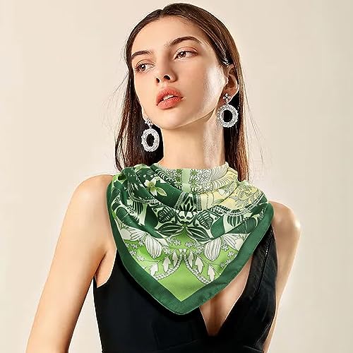 EXTREE Fashion Silky Satin Headscarf for Women Girls: Exquisite Pattern Lightweight Silk Graceful Scarfs 27.5 x 27.5 inches - Image 2