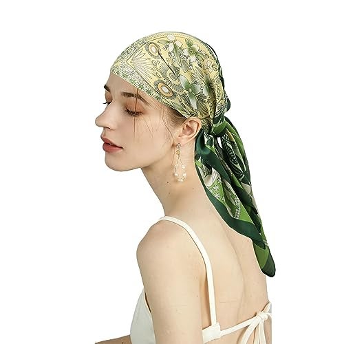 EXTREE Fashion Silky Satin Headscarf for Women Girls: Exquisite Pattern Lightweight Silk Graceful Scarfs 27.5 x 27.5 inches - Image 3