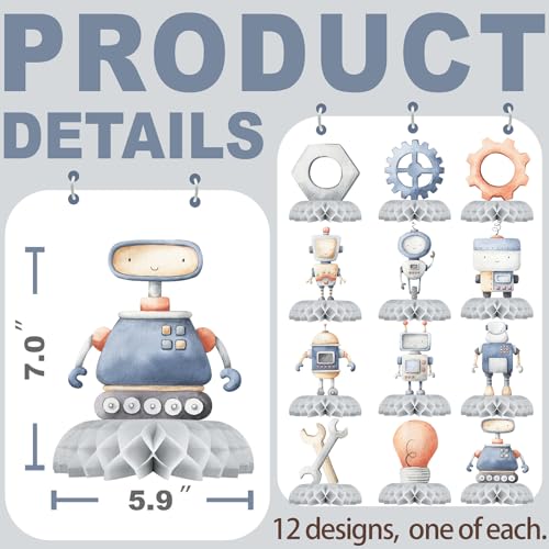 BonBeeDesign 12 Pack Robot Table Decorations Robot Party Decorations for Kids Birthday and Baby Shower Robot Table Toppers - Image 5