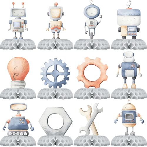BonBeeDesign 12 Pack Robot Table Decorations Robot Party Decorations for Kids Birthday and Baby Shower Robot Table Toppers - Image 1