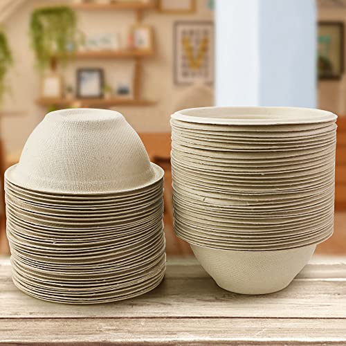 Oomcu 100 Pack 8oz Small Disposable Soup Bowls Bulk - Compostable & Biodegradable, Heavy Duty Recycled Paper Bowls for Hot Soup, Chili, Ice Cream, Salad, Dessert, Pasta, Picnic, Snacks (Brown) - Image 3