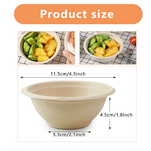 Oomcu 100 Pack 8oz Small Disposable Soup Bowls Bulk - Compostable & Biodegradable, Heavy Duty Recycled Paper Bowls for Hot Soup, Chili, Ice Cream, Salad, Dessert, Pasta, Picnic, Snacks (Brown) - Image 2