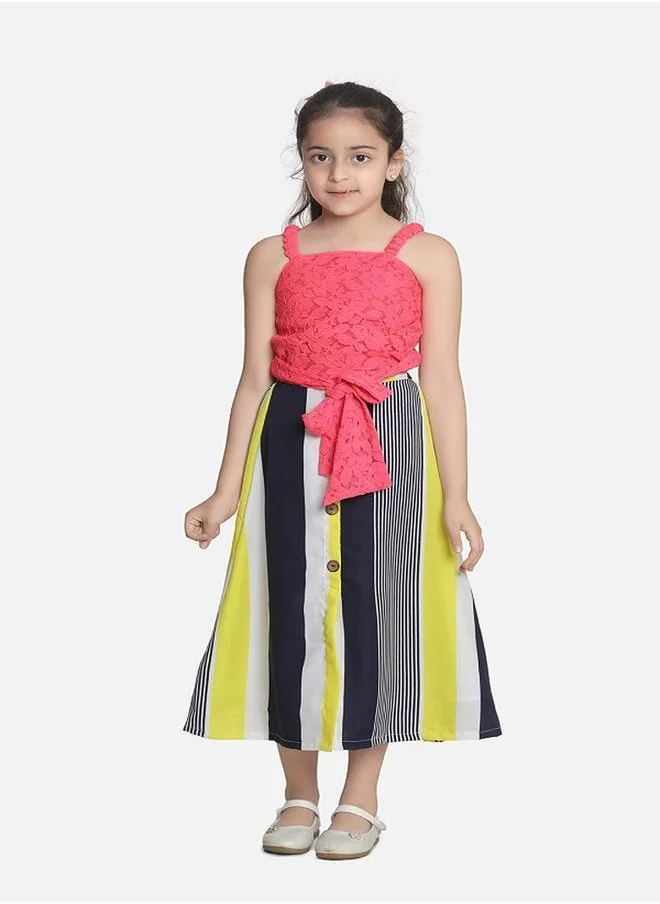 ليلك Neon Knot Top with Striped Maxi Skirt Set