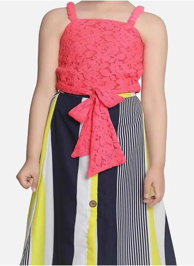 LILPICKS Neon Knot Top with Striped Maxi Skirt Set