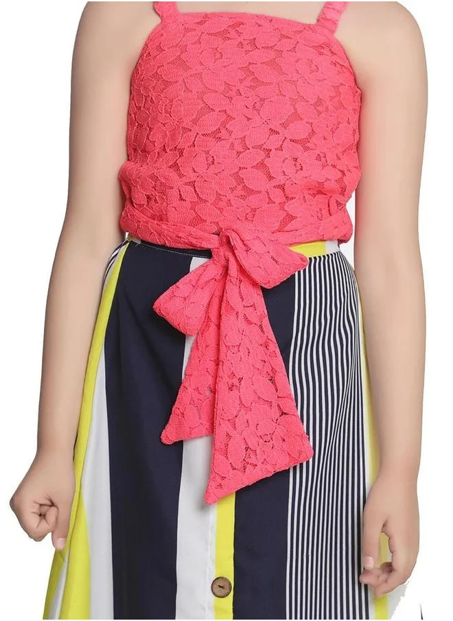 LILPICKS Neon Knot Top with Striped Maxi Skirt Set