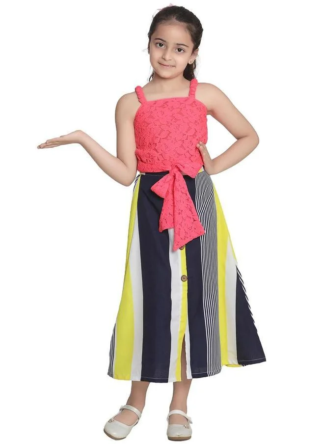 LILPICKS Neon Knot Top with Striped Maxi Skirt Set