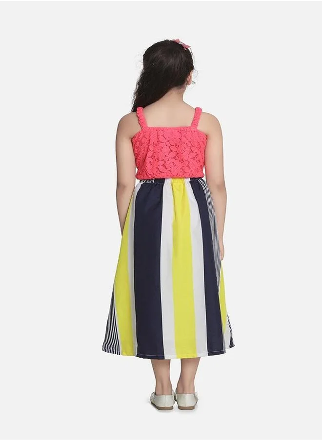 ليلك Neon Knot Top with Striped Maxi Skirt Set