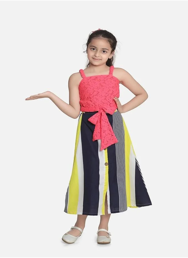 LILPICKS Neon Knot Top with Striped Maxi Skirt Set