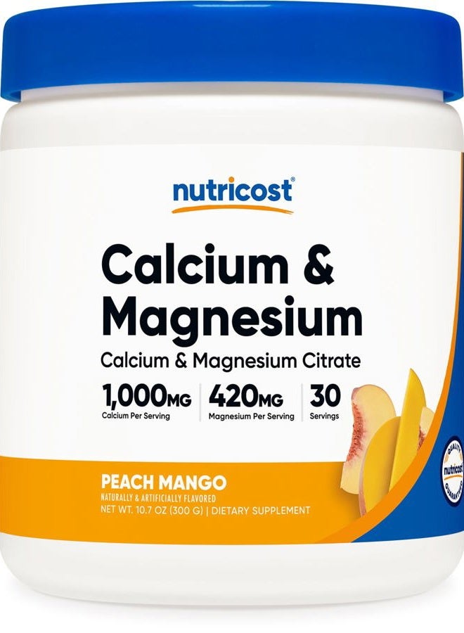 Nutricost مسحوق الكالسيوم والمغنيسيوم (خوخ مانجو، 30 حصة) - دعم العظام، غير معدّل وراثيًا، خالي من الغلوتين (من سترات الكالسيوم وسترات المغنيسيوم) - Image 1