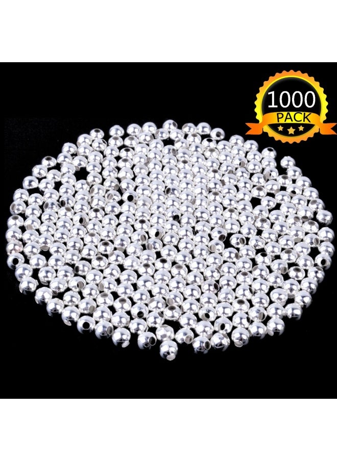 BronaGrand 1000 Pieces Metal Spacer Beads Round Ball Beads Seamless Smooth Lose Beads Silver 000  - Image 2