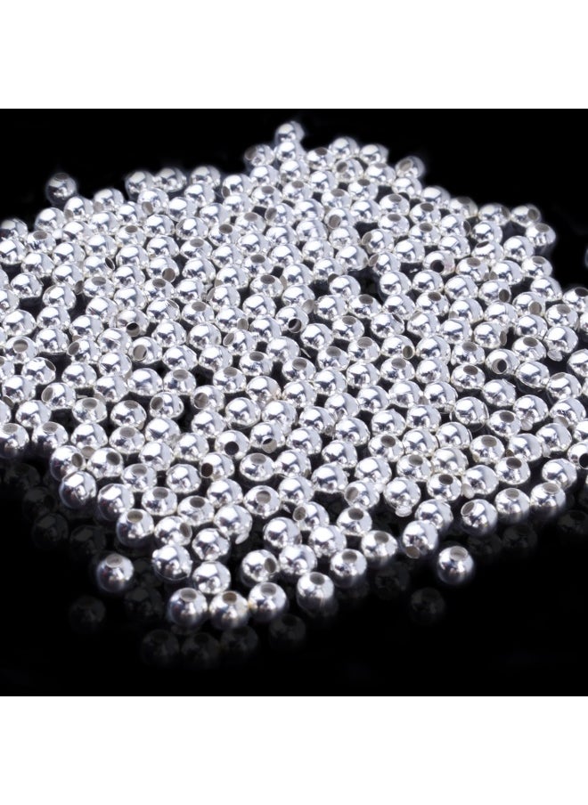 BronaGrand 1000 Pieces Metal Spacer Beads Round Ball Beads Seamless Smooth Lose Beads Silver 000  - Image 3