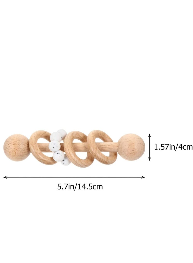 SYOSI Baby Wooden Toy Classic Rattle Perfect Montessori Grasping Teething Circlets with Pacifier Holder Clip for Babies White - Image 3