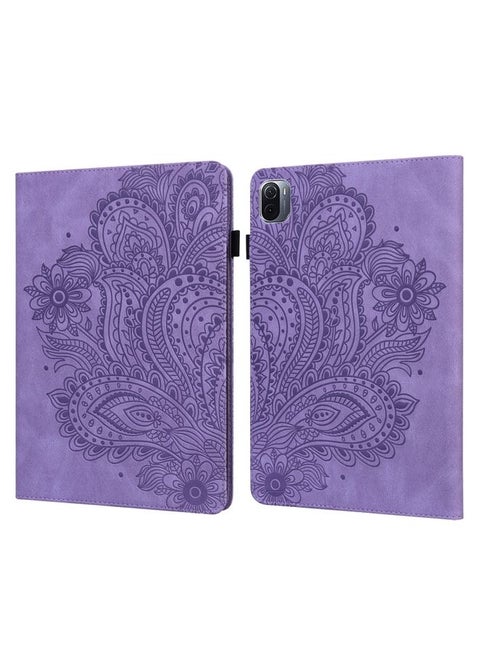 Case Cover For Xiaomi Pad 5 Pro / Pad 5 Peacock Embossed Pattern TPU + PU Horizontal Flip Leather Case with Holder & Card Slots & Wallet & Sleep / Wake-up Function Purple
