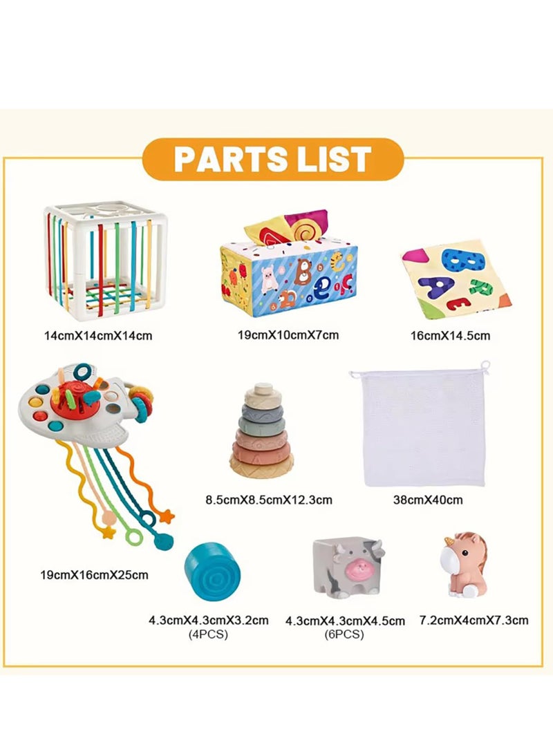 31PCS 6 in 1 Montessori Toys, Infant Sorter Sensory Bins for Toddlers 6-12m, Stacking Blocks, Silicone Teething Toys,Baby Pull String Toy for Boys and Girls - Image 3