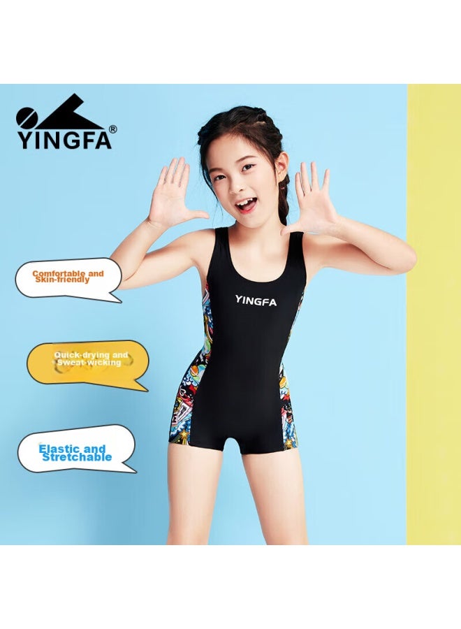Yingfa Children's Swimsuit, One-piece Girls' Swimwear, Summer Short-sleeve Shorts, Quick-drying, Breathable, Hot Spring Swimwear - Image 1