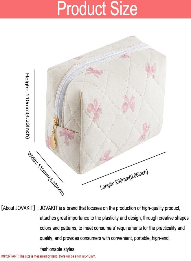 JOVAKIT Square Makeup Bag Cute Cosmetic Bag for Women, Floral Coquette Aesthetic Toiletry Bag, Zipper Make Up Pouch, Travel Make Up Organizer Bag (Pink Bow Tie) - Image 3