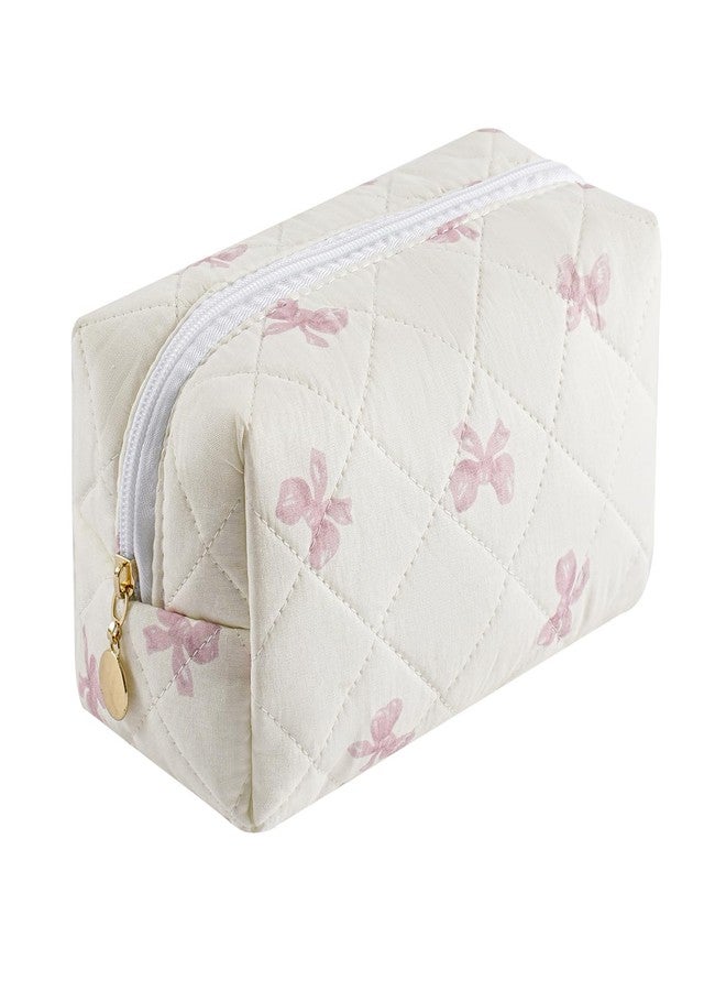 JOVAKIT Square Makeup Bag Cute Cosmetic Bag for Women, Floral Coquette Aesthetic Toiletry Bag, Zipper Make Up Pouch, Travel Make Up Organizer Bag (Pink Bow Tie) - Image 1