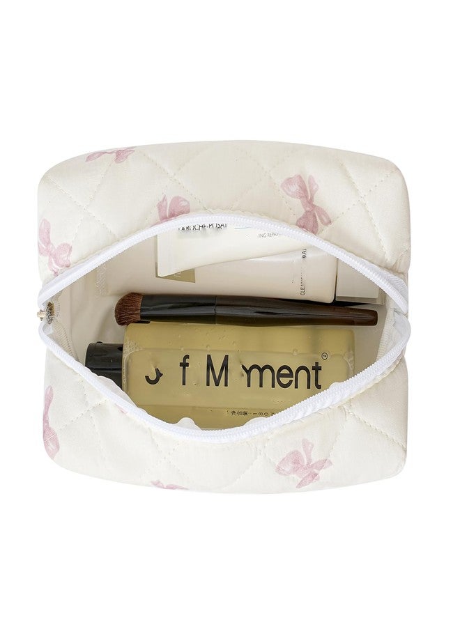JOVAKIT Square Makeup Bag Cute Cosmetic Bag for Women, Floral Coquette Aesthetic Toiletry Bag, Zipper Make Up Pouch, Travel Make Up Organizer Bag (Pink Bow Tie) - Image 2