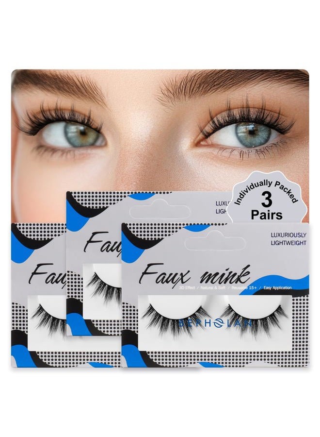BEPHOLAN Lashes Natural Look False Eyelashes - Bepholan Fake Eyelashes 3D Super Fluffy False Lashes Black Band Wispy Lashes 3-Pack Faux Mink Lashes,XMZ21-3 - Image 1