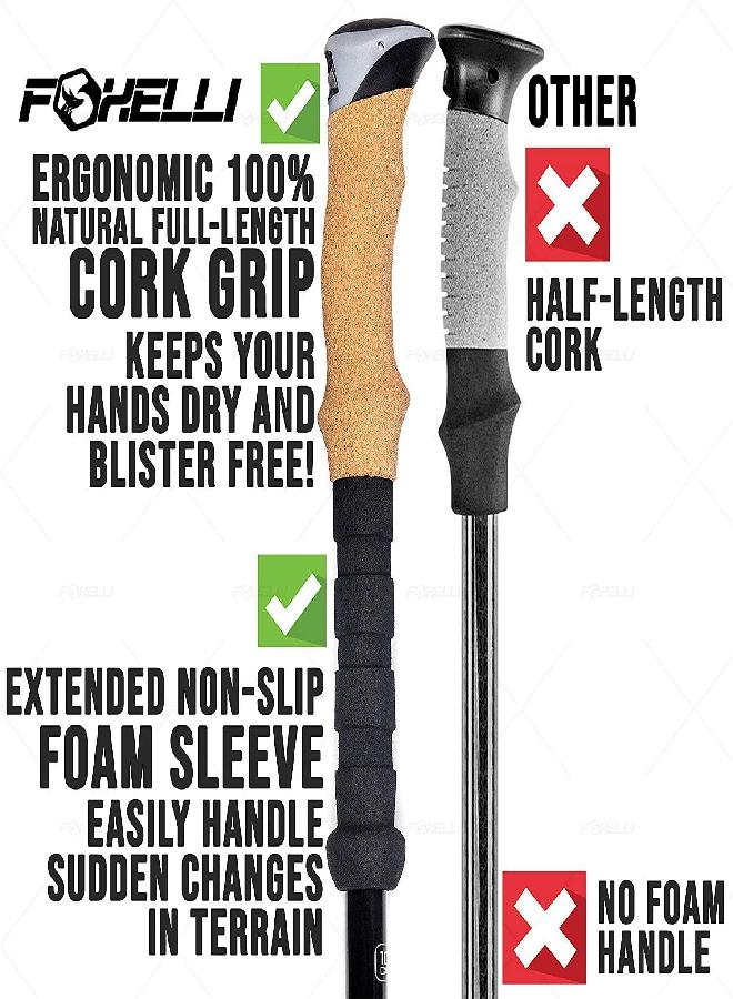 Foxelli Foxelli Carbon Fiber Trekking Poles - Lightweight Collapsible Hiking Poles, Shock-Absorbent Walking Sticks with Natural Cork Grips, Flip Locks, 4 Season/All Terrain Accessories and Carry Bag - Image 3